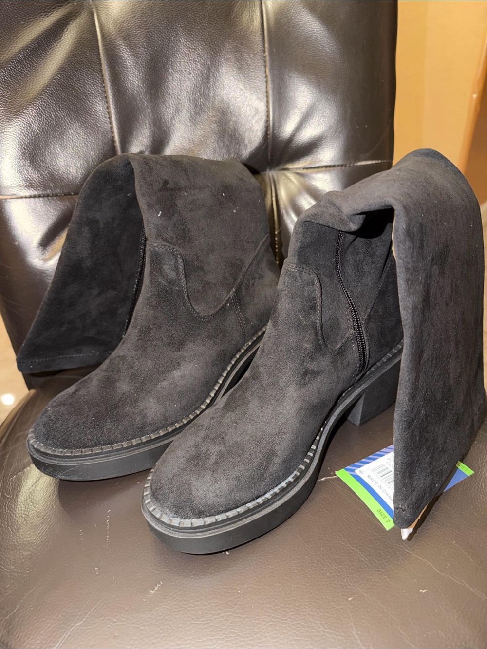 White Mountain Black Suede Fold-Over Ankle Boots